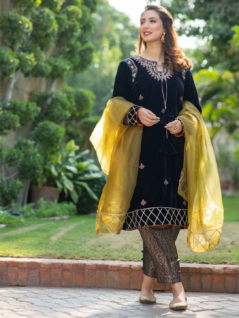 Latest Pakistani Winter Suits : Velvet Suits Design And Brands
